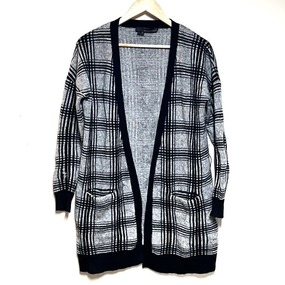 360 Cashmere Open front Black Grey Check Cardigan Womens S